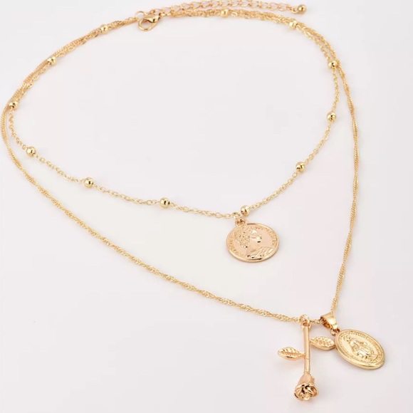 Virgin Mary Rose Coin Gold Layered Boho Necklace! - Picture 5 of 9